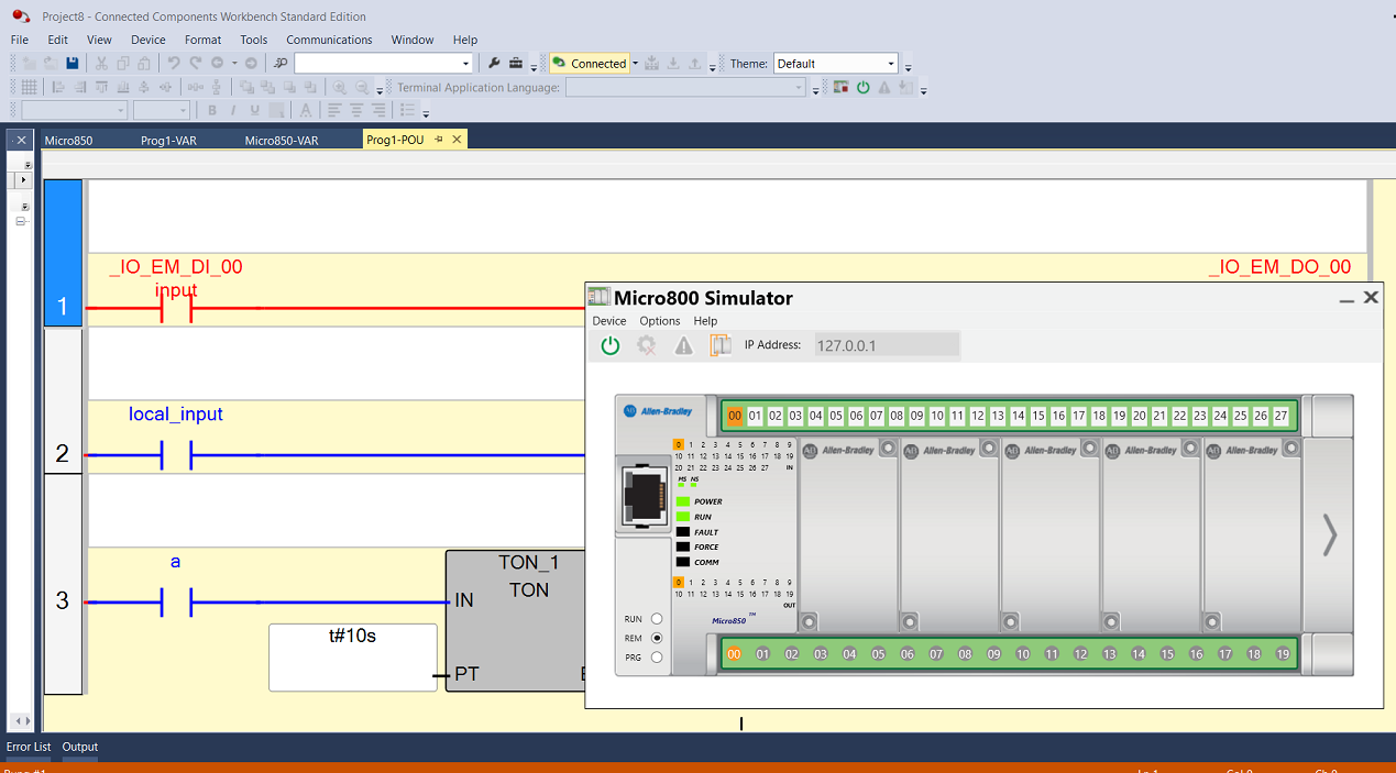 how to make a program in Connected Components Workbench using PLC Simulator